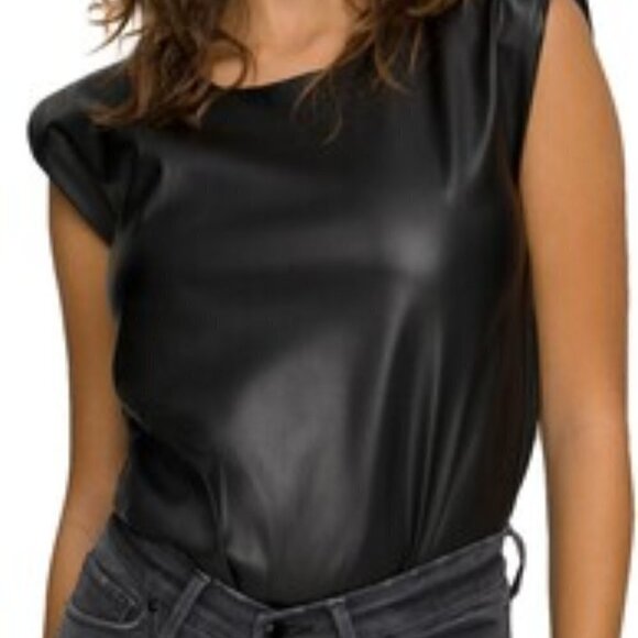 NWOT Good American Strong Shoulder Faux Leather Bodysuit - Picture 1 of 8